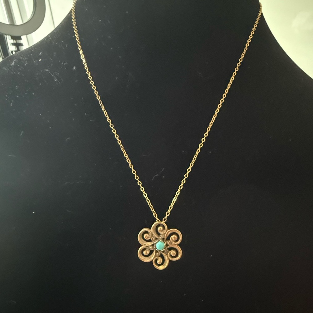 Franklin Mint 925 Gold plate and Turquoise Pendant Necklace vintage